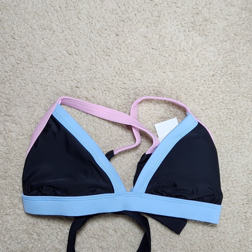 Salt Cove Triangle Bikini Top Color Block X Back Swimsuit Pink Blue Black Size S